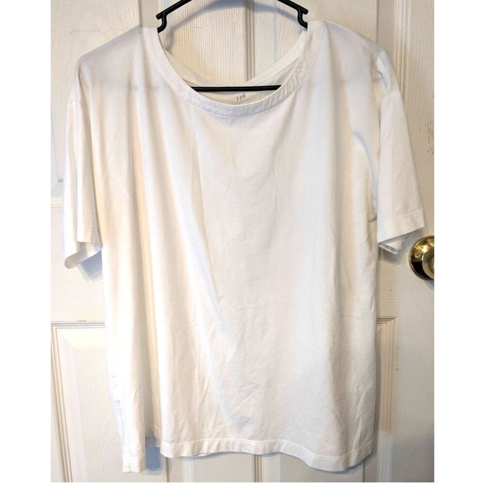 J Jill Solid White Top Medium Short Sleeve Summer Basic Minimalist Shirt Tshirt